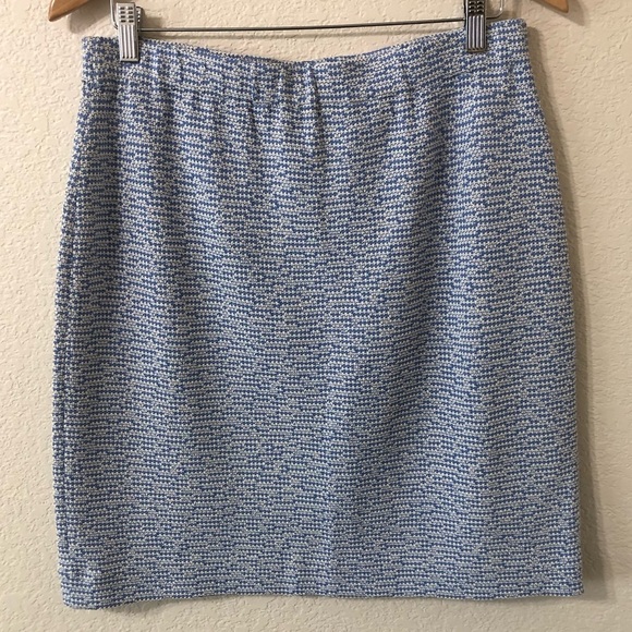 NWT St. John Wool Blend Tweed Pencil Skirt in Azul Blue Bright White - Size 12 - Picture 3 of 5